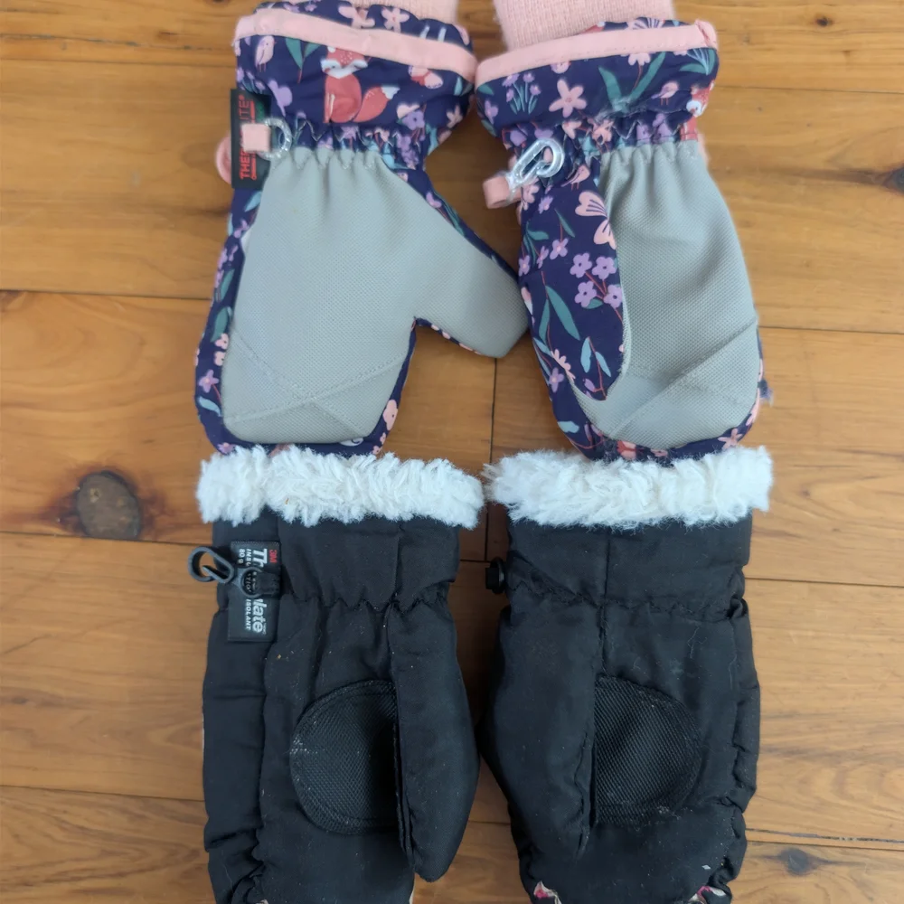 Toddler Mittens Bundle Lot Of 2 Sets Purple Woodland, Black Penguin Size 2t